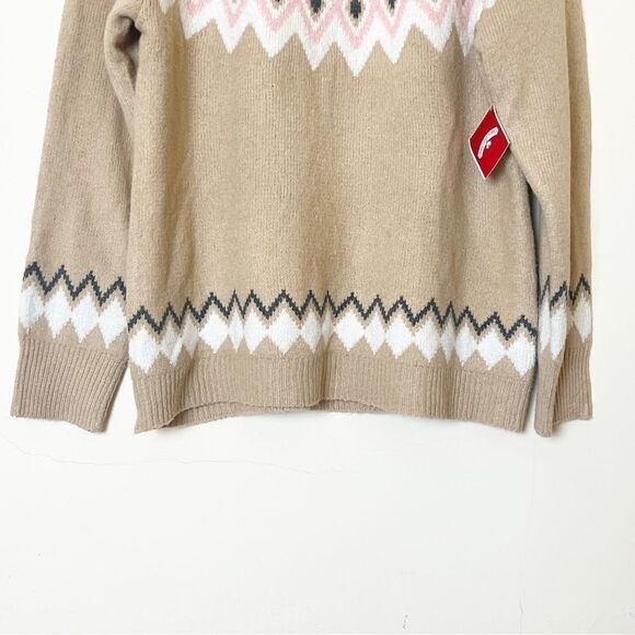 Holiday Time Ugly Pretty Fair Isle Christmas Winter Sweater, XL Tan/Pink NWT - Picture 3 of 10